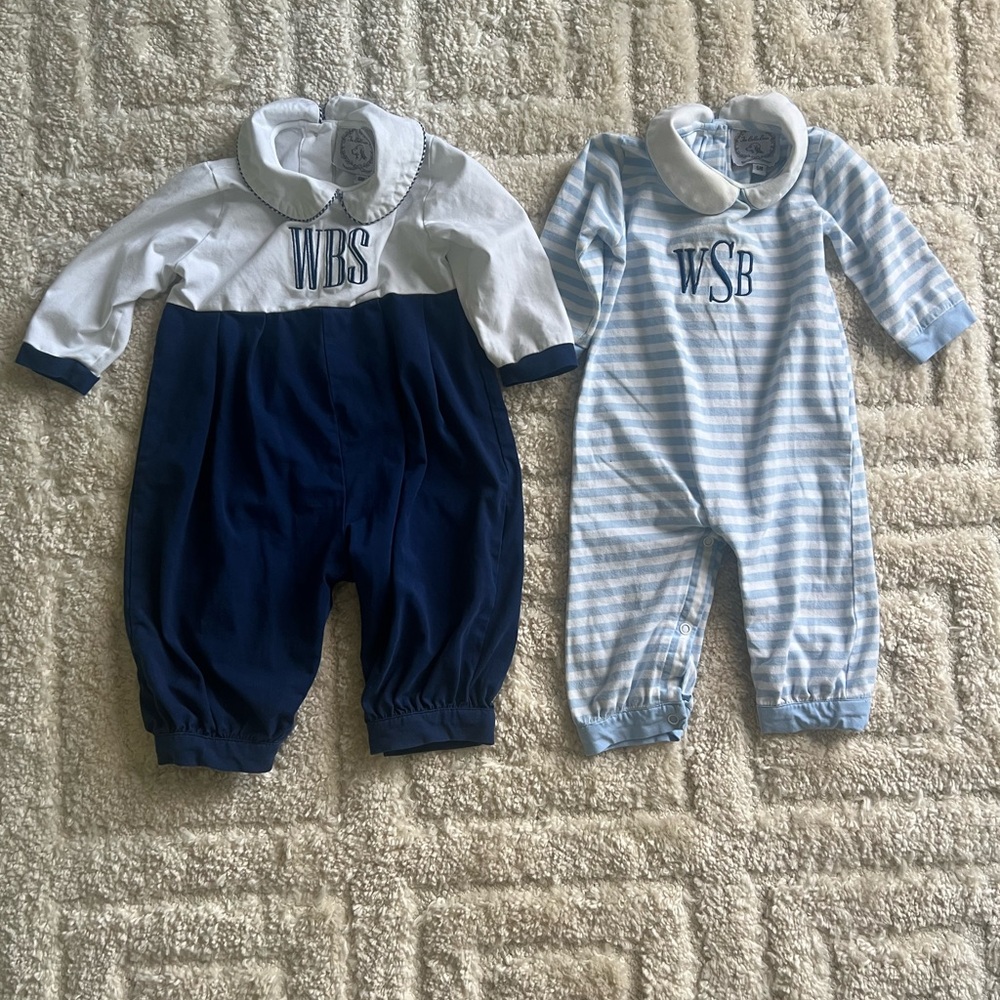 6 month boy rompers monogrammed WBS. Brand The Bella Bean